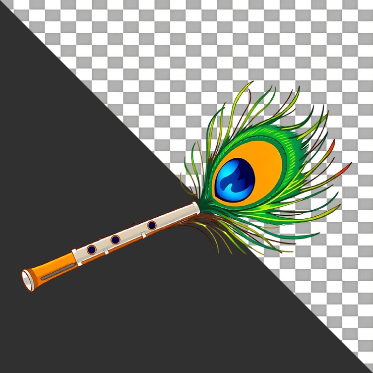 PSD bella ilustración de flauta con pluma de pavo real en un fondo transparente