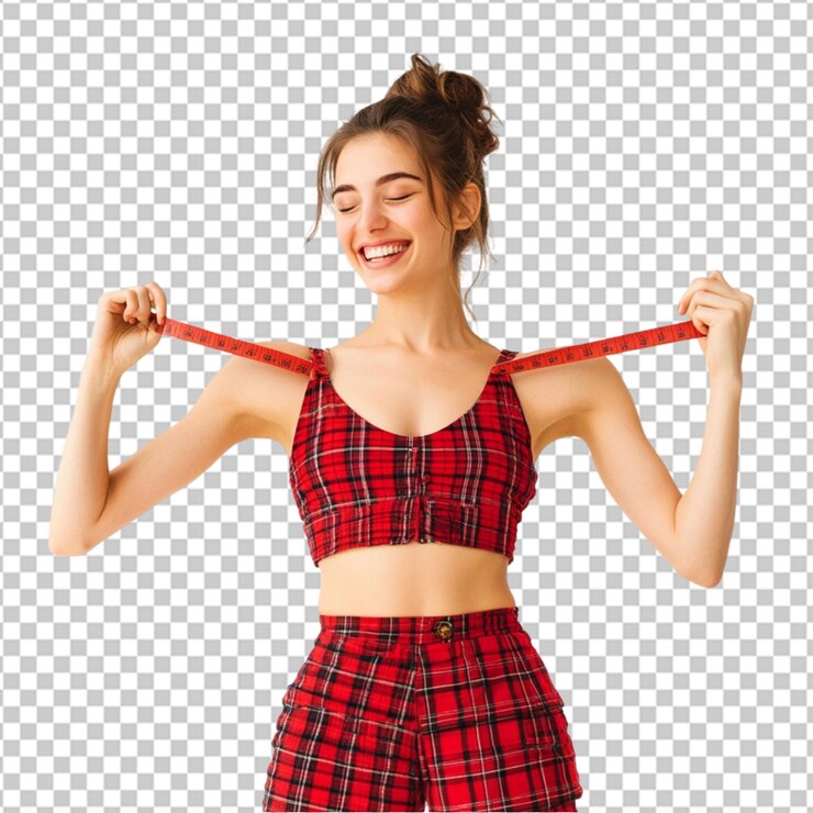 PSD bella joven midiendo la forma perfecta de la cintura