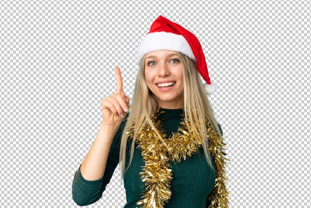 PSD bella mujer con sombrero de navidad aislado