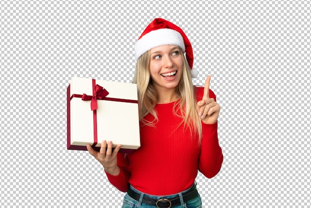 Bella mujer con sombrero de Navidad aislado