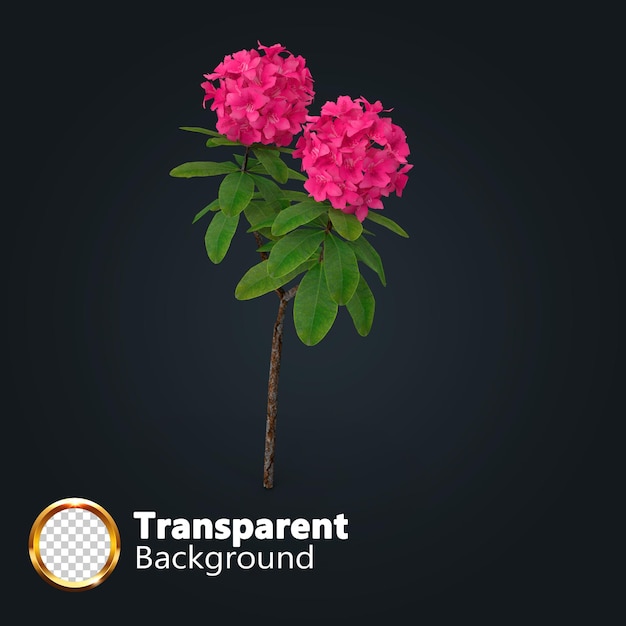 Bella pianta da fiore con vaso in rendering 3d isolata con uno strato trasparente