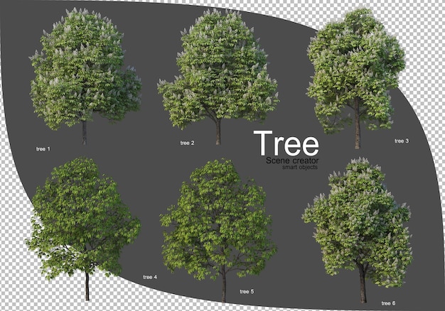 Bella varietà di rendering di alberi