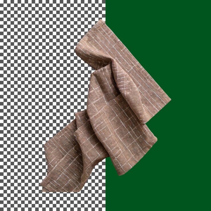 PSD bellamente plegado servilleta de lino marrón para comer en fondo transparente png psd