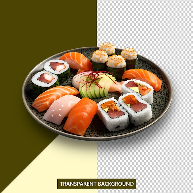 Une Belle Assiette De Sushis Avec Un Fond Blanc Qui Dit Fond Transparent