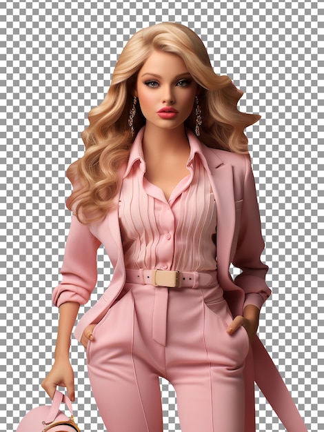 Belle Barbie Portant Un Tissu Rose Isolé Sur Fond Transparent