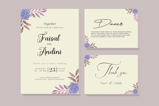 Belle Carte D'invitation De Mariage Floral Et Feuilles Marron Et Pêche Psd