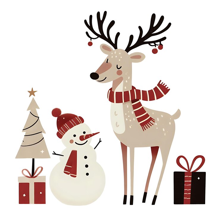 PSD belle cerf de noël avec un olaf et une boîte cadeau