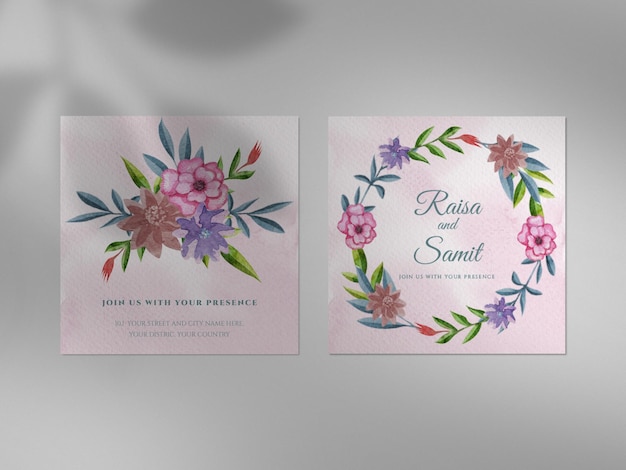 Belle collection d'invitations de mariage avec un design aquarelle