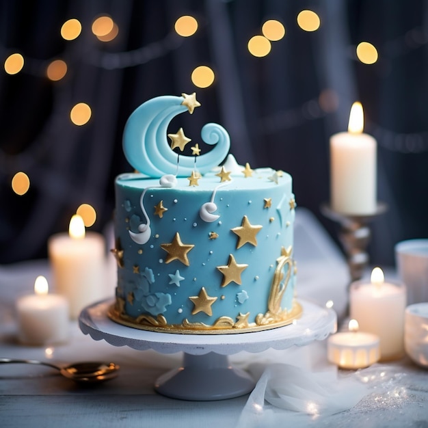 PSD belle décoration de gâteau de couleur bleu ciel