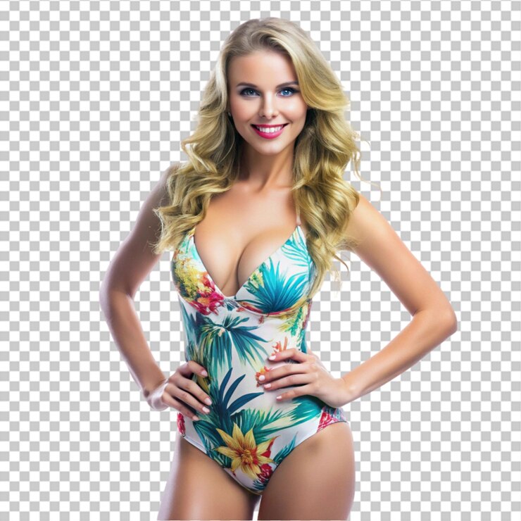 PSD belle donne con costume da bagno su bianco isolato