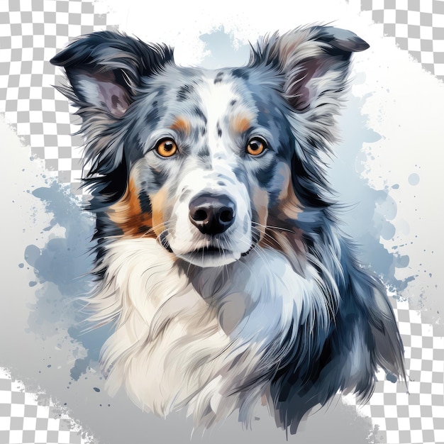 PSD belle femelle adulte bleu merle border collie avec un fond transparent d'apparence noble et élégante