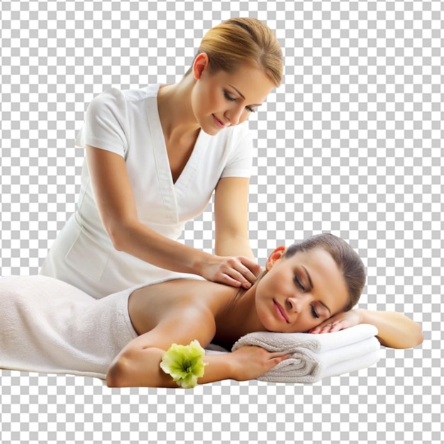 Une belle femme blonde qui reçoit un massage.