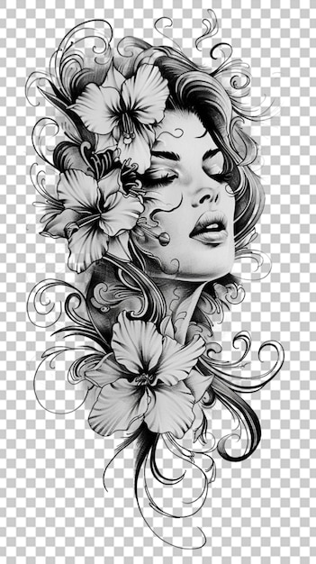 PSD une belle femme avec des fleurs sur le visage