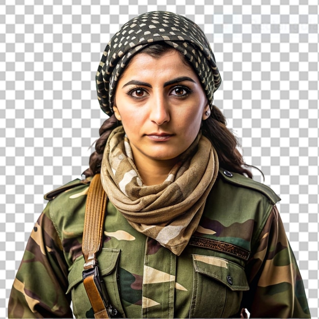 PSD une belle femme kurde combattante sur un fond transparent