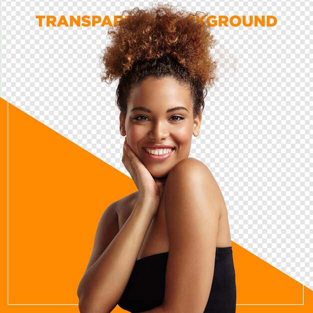 belle femme noire avec la main sur le visage avec un fond transparent
