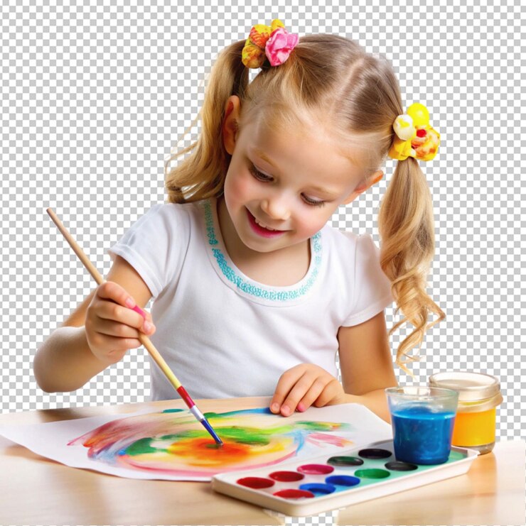 PSD belle fille dessinant avec de la peinture