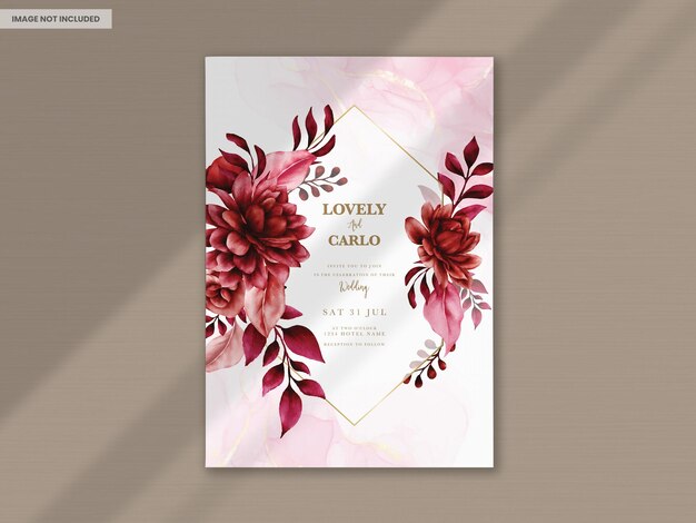 PSD belle fleur marron et feuilles modèle d'invitation de mariage