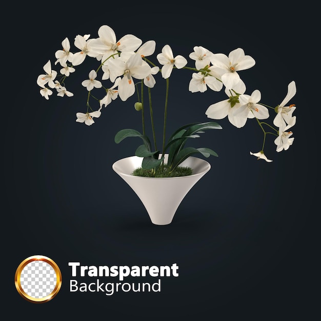 Belle fleur plante avec vase en rendu 3d isolé avec une couche transparente