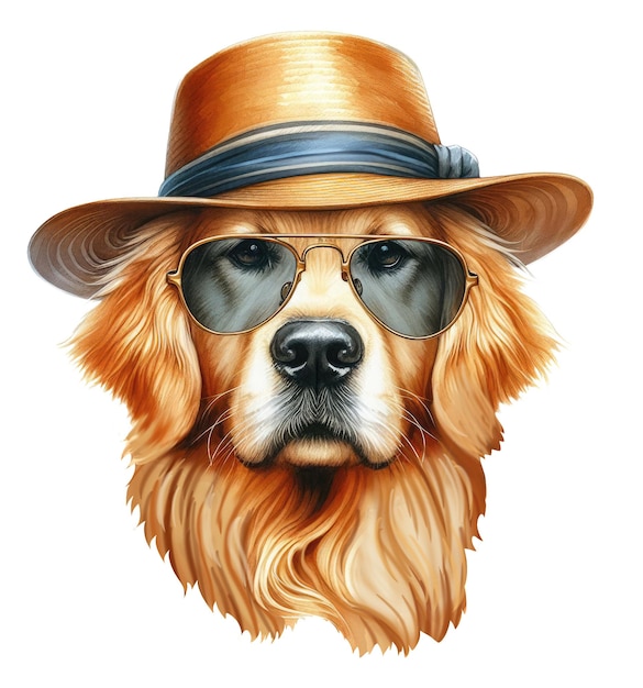 PSD une belle illustration à l'aquarelle d'un chiot de golden retriever dans des lunettes de soleil