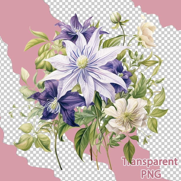 Une belle illustration botanique un bouquet de fleurs colorées avec un arrière-plan transparent