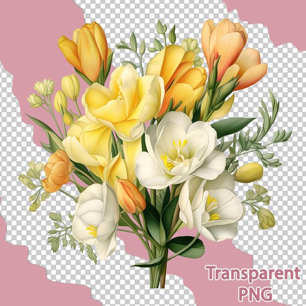 Une belle illustration botanique un bouquet de fleurs colorées avec un arrière-plan transparent