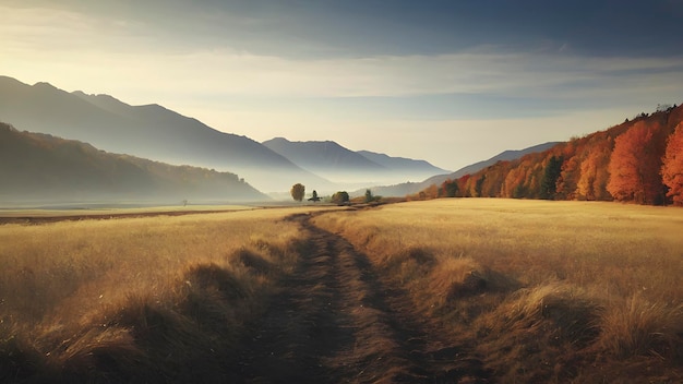 PSD une belle illustration de paysage d'automne