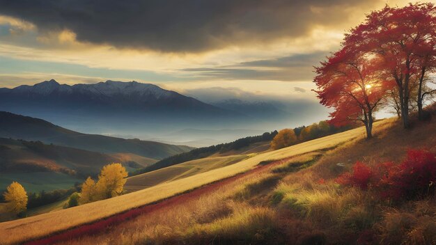 Une Belle Illustration De Paysage D'automne