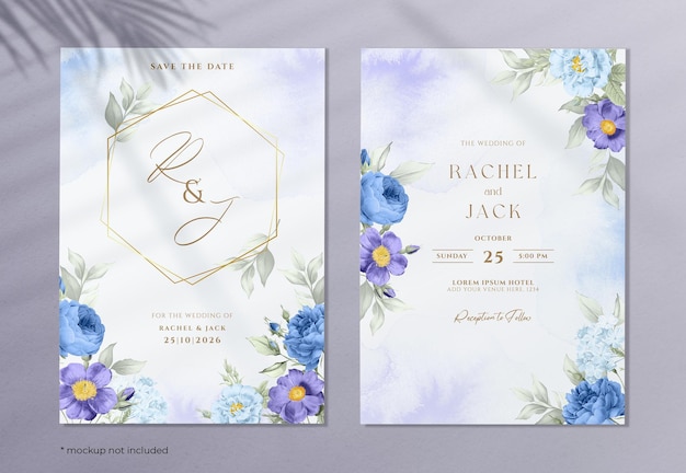 Belle invitation de mariage à l'aquarelle avec une décoration florale romantique et des feuilles