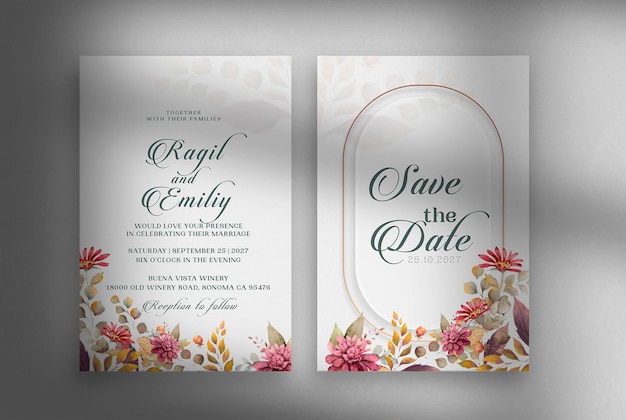 Belle Invitation De Mariage Géométrique Avec Fleur Rouge