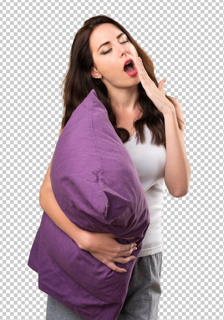 PSD belle jeune fille avec un oreiller bâillant