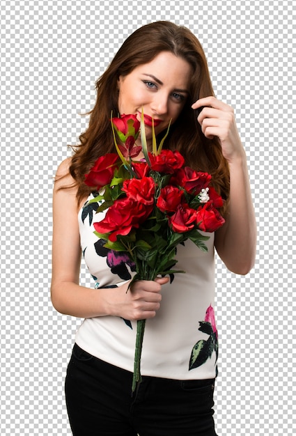 PSD belle jeune fille tenant des fleurs