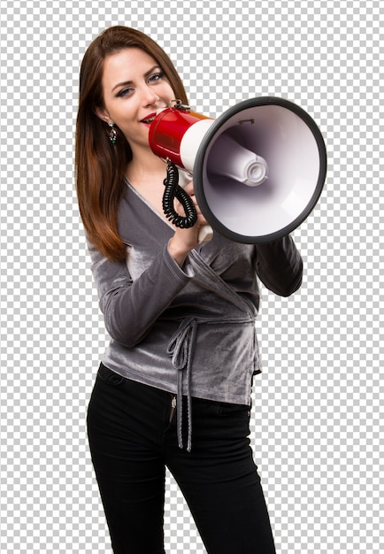 Belle jeune fille tenant un mégaphone