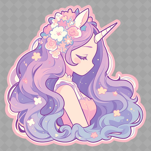 PSD une belle licorne avec une crinière violette et un arc rose