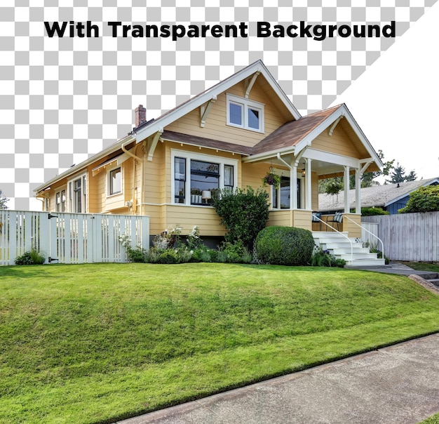 Belle maison avec une cour verte à l'avant Vue complète PNG PSD isolée sur un fond transparent