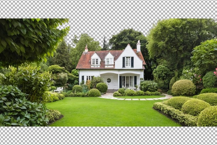 PSD une belle maison avec un jardin luxuriant