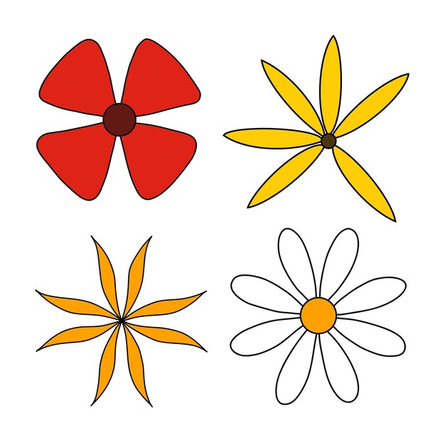 De Belles Fleurs Colorées Dessinées à La Main, Un Ensemble Vectoriel De Fleurs Modifiables Sur Un Fond Transparent