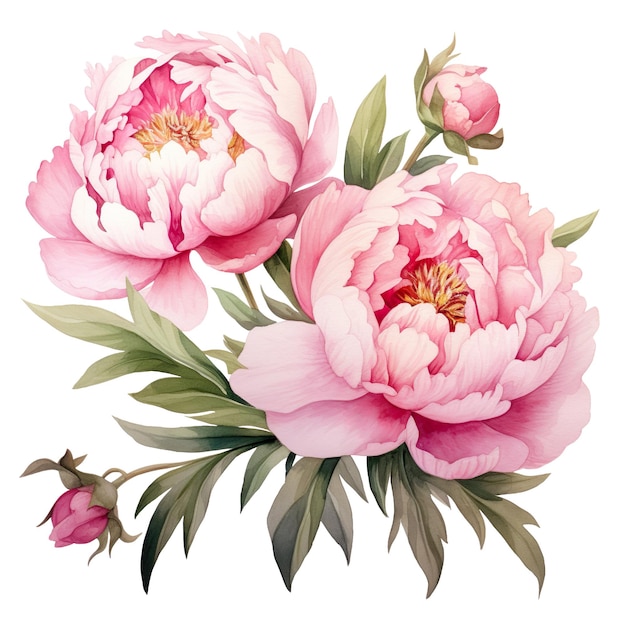 De Belles Fleurs De Pivoine à L'aquarelle