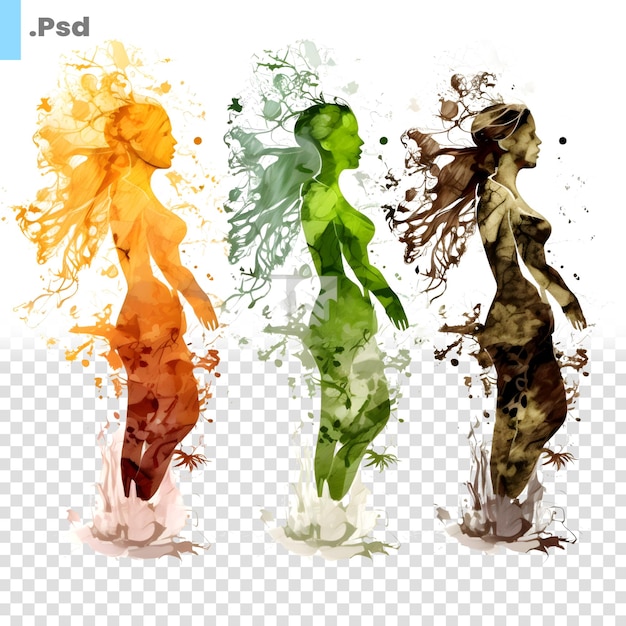 PSD belles silhouettes de femmes dans le style aquarelle modèle psd d'illustration vectorielle