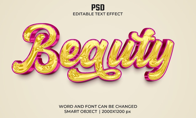 PSD belleza efecto de texto editable 3d premium psd con fondo