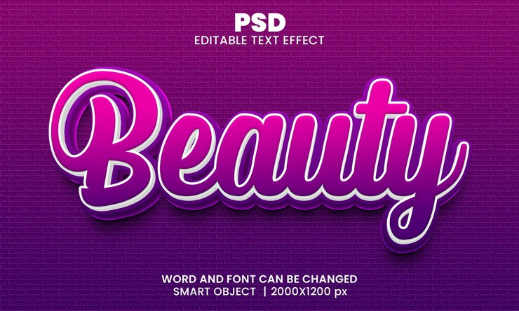 PSD belleza efecto de texto editable 3d premium psd con fondo
