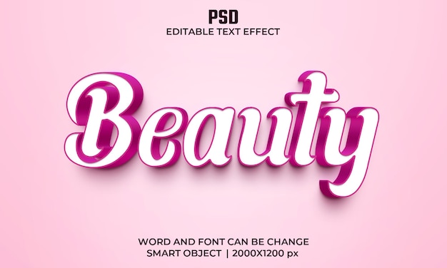 PSD belleza efecto de texto editable 3d premium psd con fondo