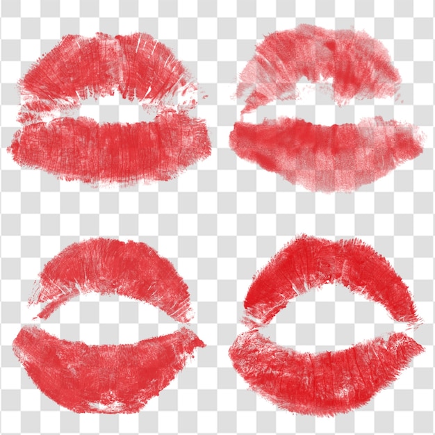Bellissime labbra rosse con consistenza di bacio per modelli di design isolati su uno sfondo trasparente