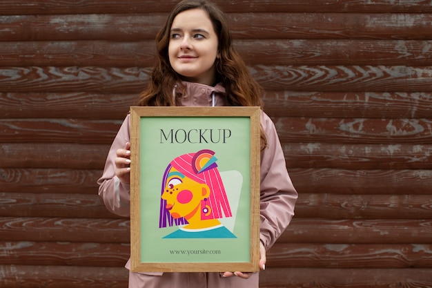Bellissimo modello di cornice tenuto da una ragazza