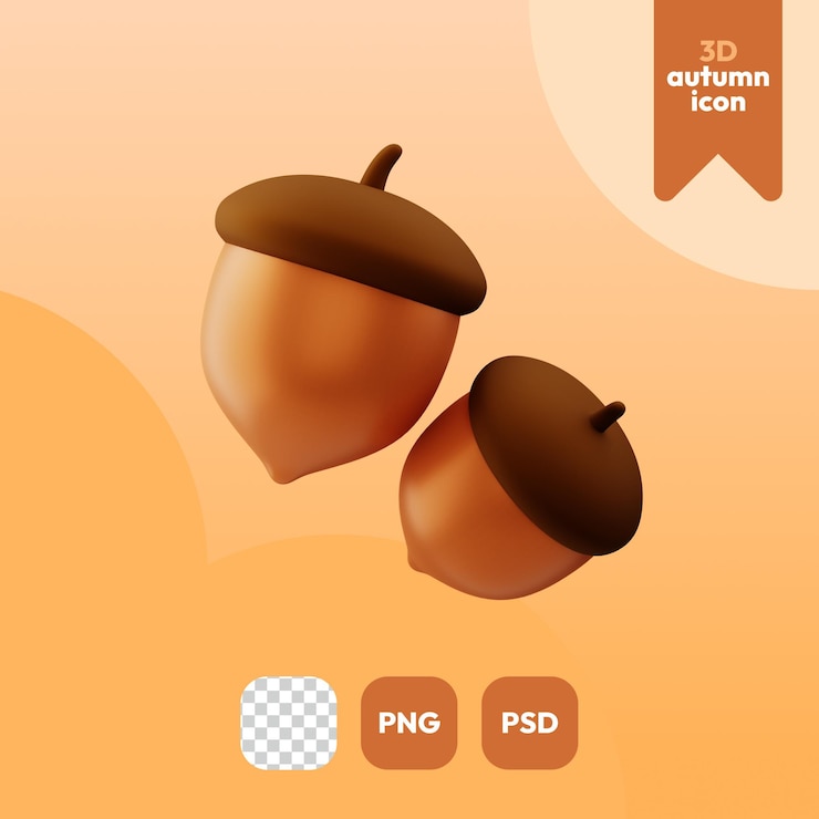 PSD bellotas de icono de otoño 3d