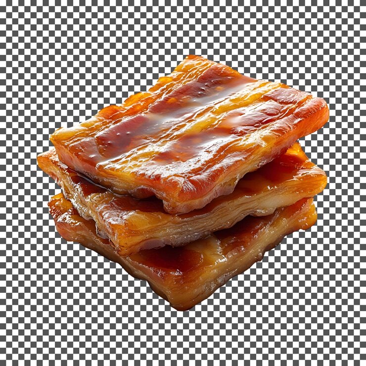 PSD belly de cerdo de barbacoa dulce y salado aislado sobre un fondo transparente