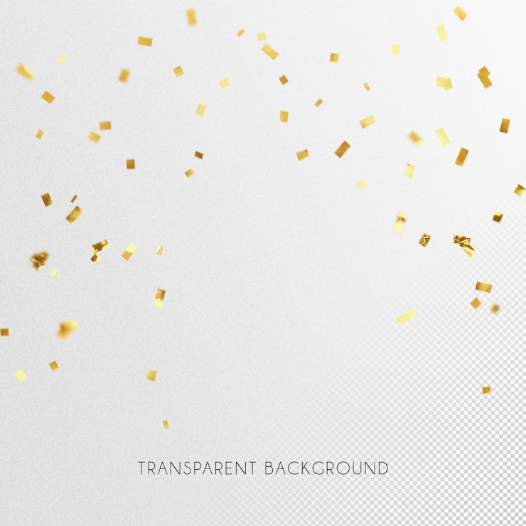 PSD belo efeito de confete 3d dourado com fundo transparente 1