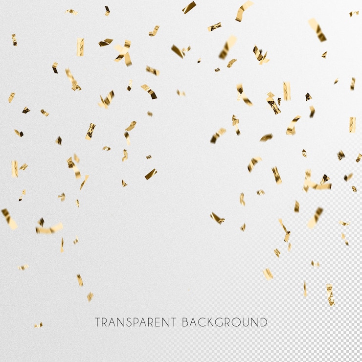 PSD belo efeito de confete 3d dourado com fundo transparente 4