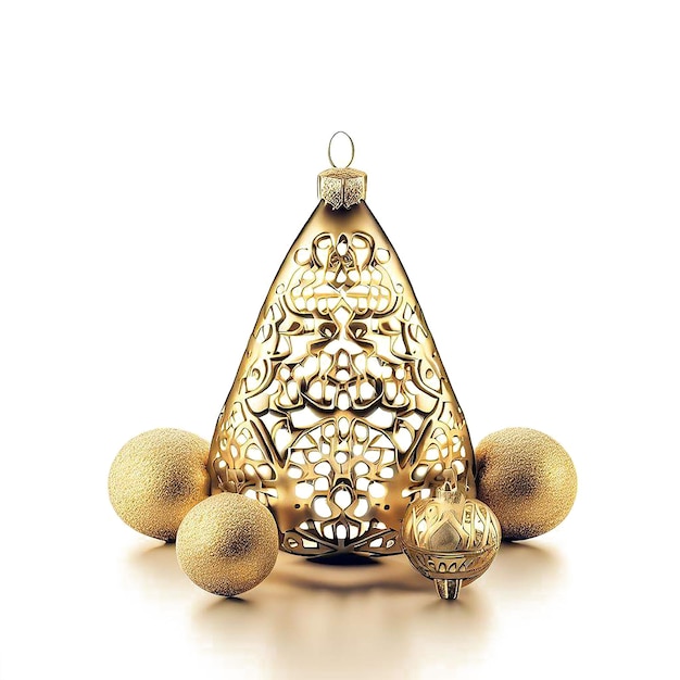 PSD belo retrato dourado árvore de natal bola wirh ornamento ai arte vetorial imagem de ilustração digital