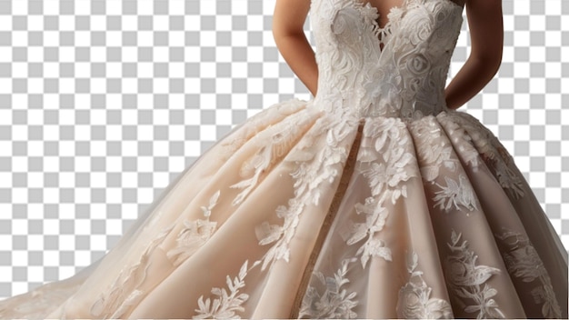 Belo vestido de noiva de noiva em manequim em showroom em shopping em fundo branco