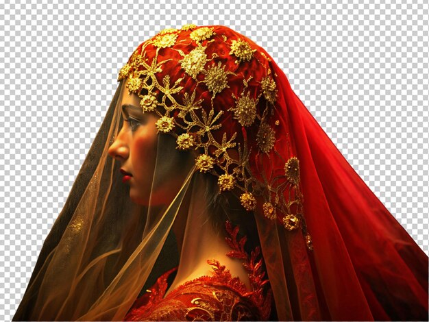 Belo véu vermelho de noiva